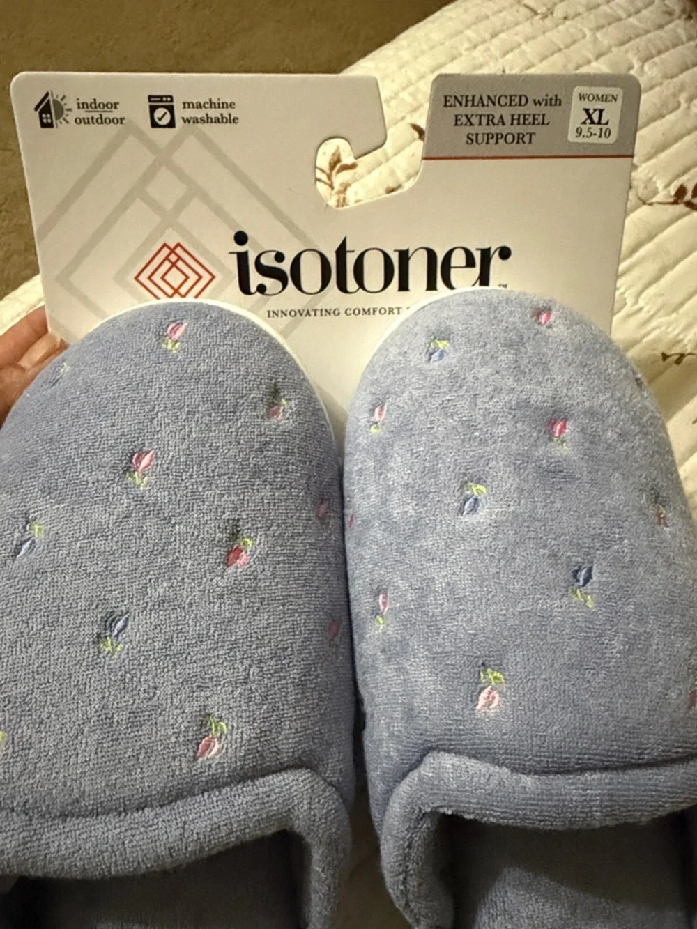 isotoner Light Purple Embroidered Floral Plush Slip-On Slippers - Picture 5 of 5